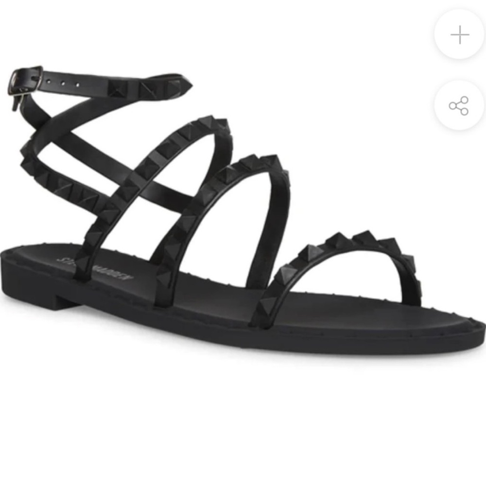 Steve Madden | TRAVEL WOMENS STUDDED FLAT SANDALS | WOMENS 10 | Black Sa…